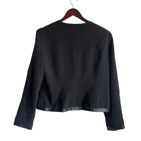 Larry Levine Women Jacket L Black Faux Leather Trim Blazer Career, Classic Retro - Picture 3 of 11